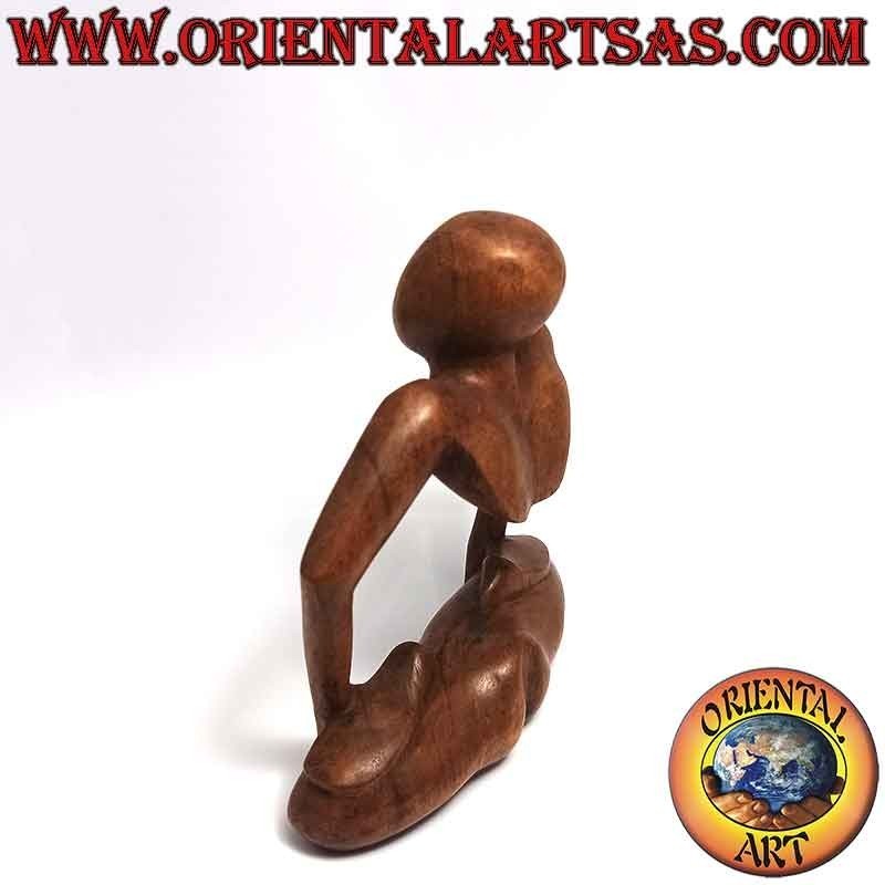 Escultura "la posición del loto en relieve" de estilo abstracto en madera de suar, 15 cm