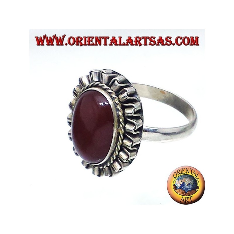 Anello in argento  con corniola ovale a cabochon 