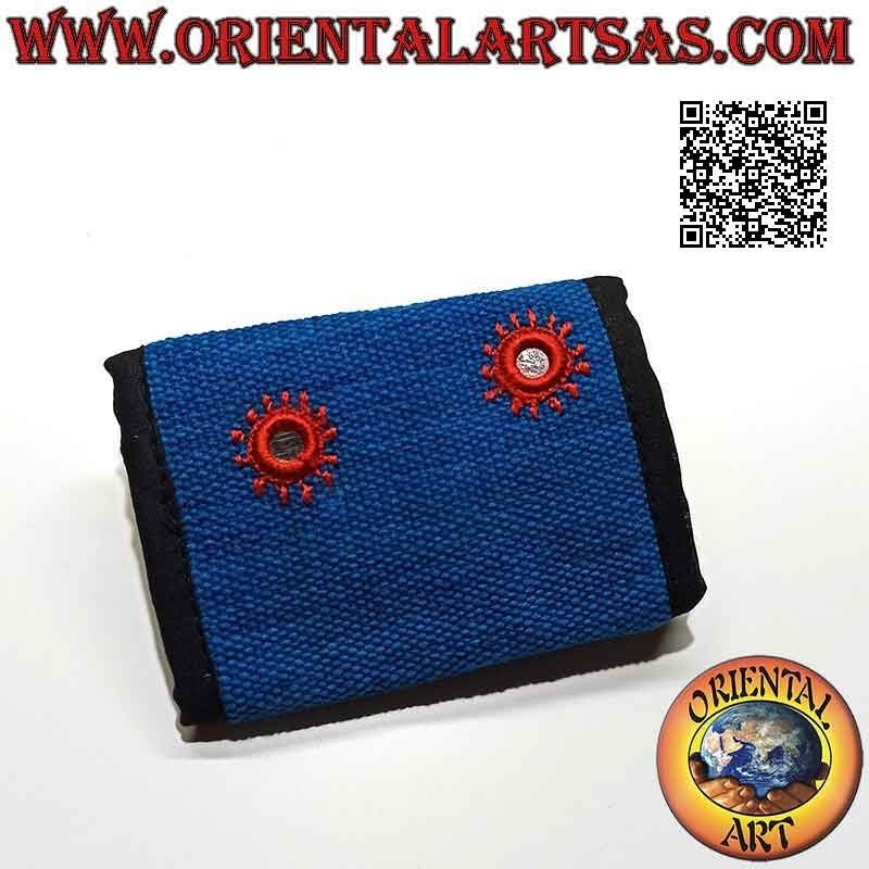 Cartera nepalesa (4 bolsillos con 2 cremalleras) "los cuatro soles con espejos" en 100% algodón