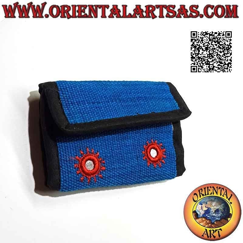 Portafogli nepalese (4 tasche con 2 zip) "i quattro soli con specchietti" in 100% cotone
