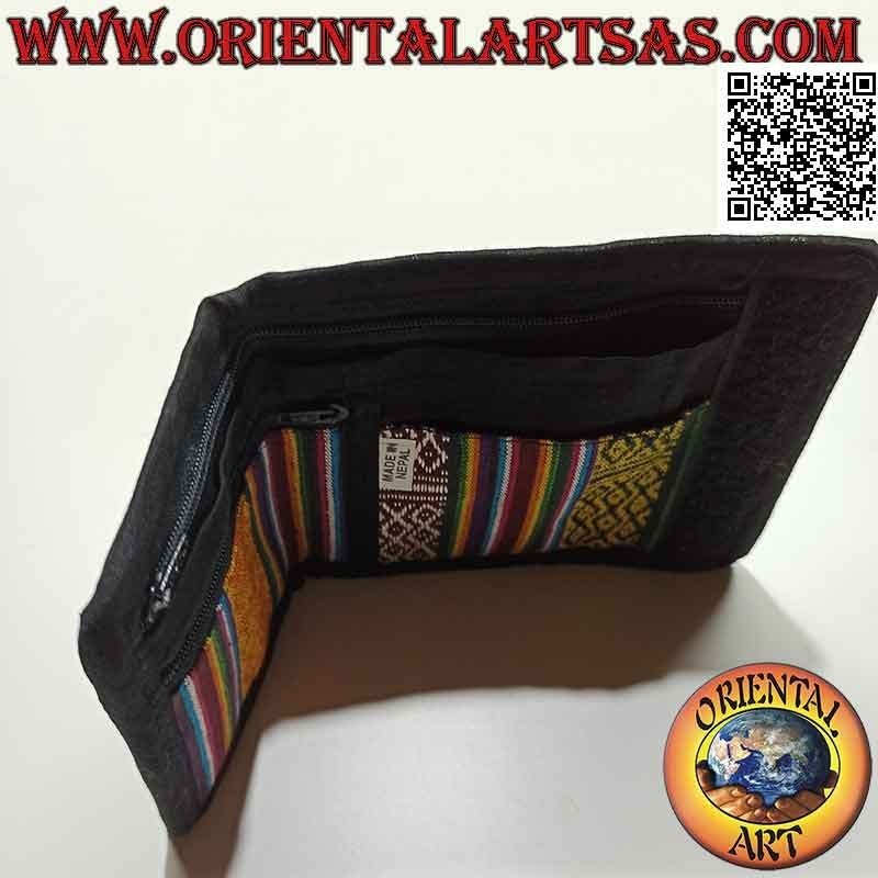 Cartera nepalesa (4 bolsillos con 2 cremalleras) "los cuatro soles con espejos" en 100% algodón