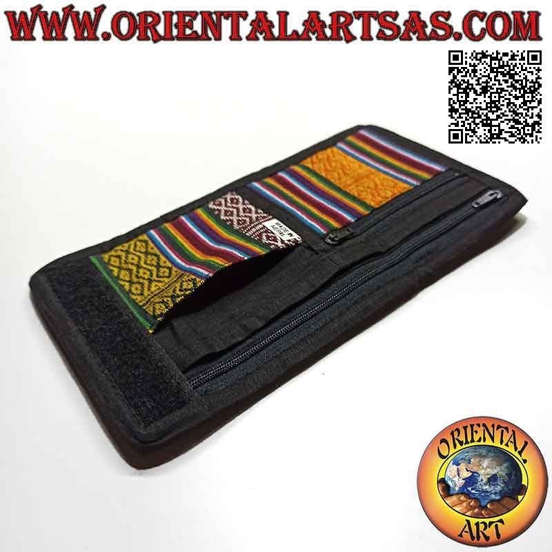 Cartera nepalesa (4 bolsillos con 2 cremalleras) "los cuatro soles con espejos" en 100% algodón