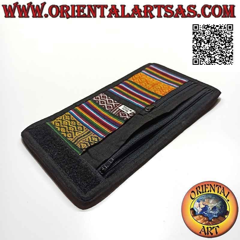 Nepalese wallet (4 pockets with 2 zip) "the four suns with mirrors" in 100% cotton
