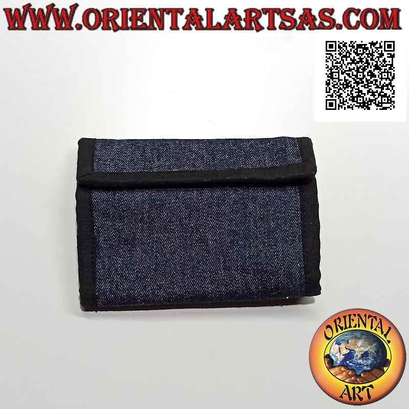 Portafogli nepalese (4 tasche con 2 zip) "fiore con specchietto centrale" in 100% cotone jeans