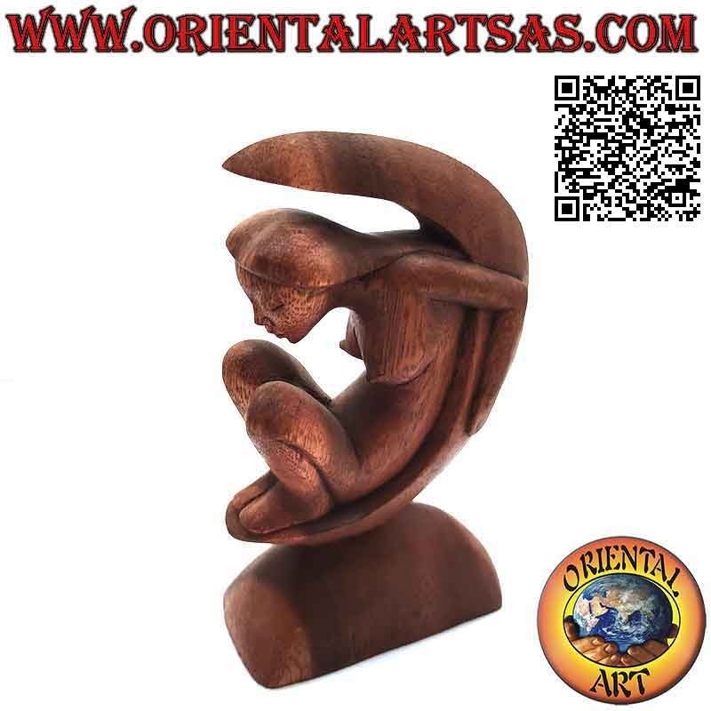 Escultura de estilo abstracto "la mujer en la luna" en madera de suar, 22 cm