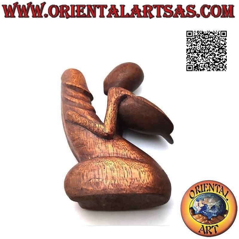 Sculpture érotique "l'homme embrassant le pénis" de style abstrait en bois de suar, 15 cm