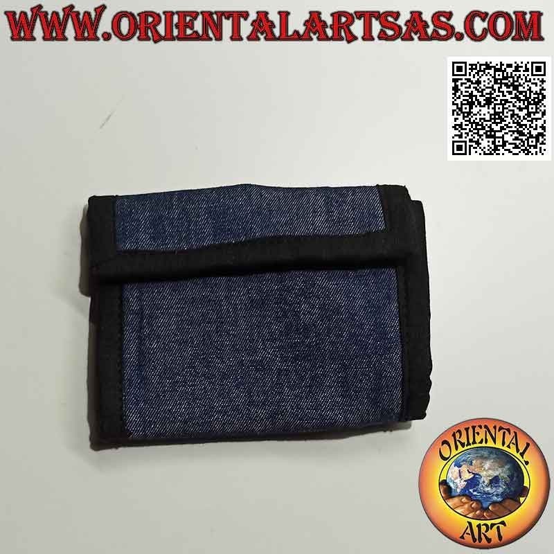 Nepalese wallet (4 pockets with 2 zips) "flower with 4 mirrors" in 100% cotton jeans