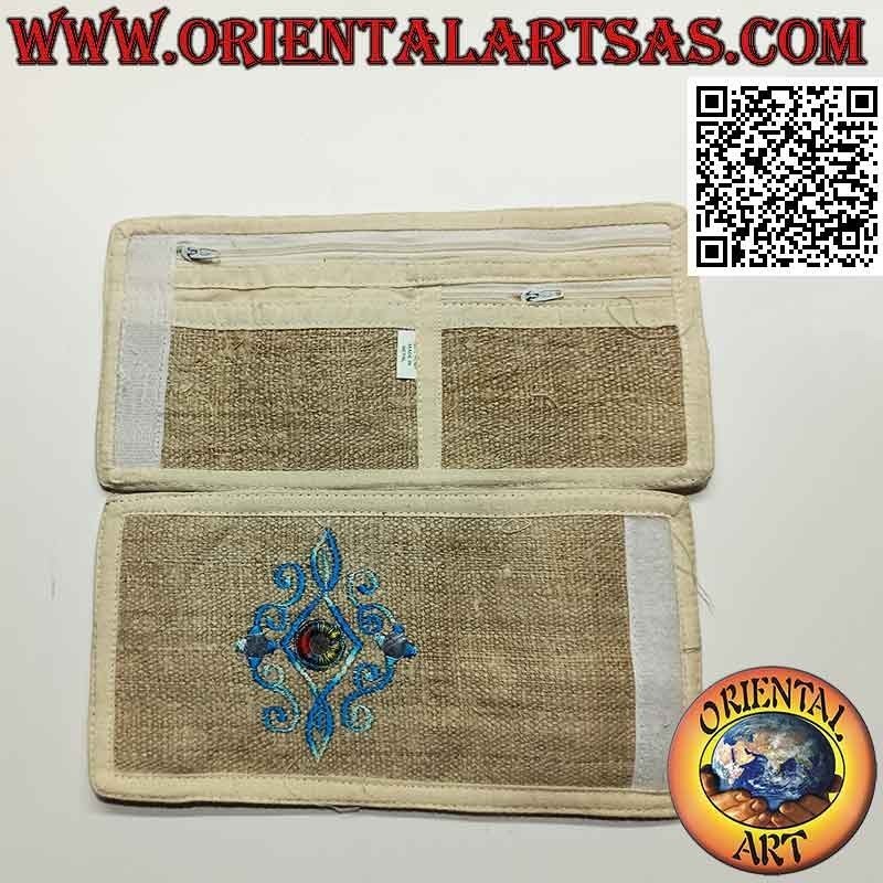 Portafogli nepalese (4 tasche con 2 zip) "decoro con specchietti" in 100% canapa