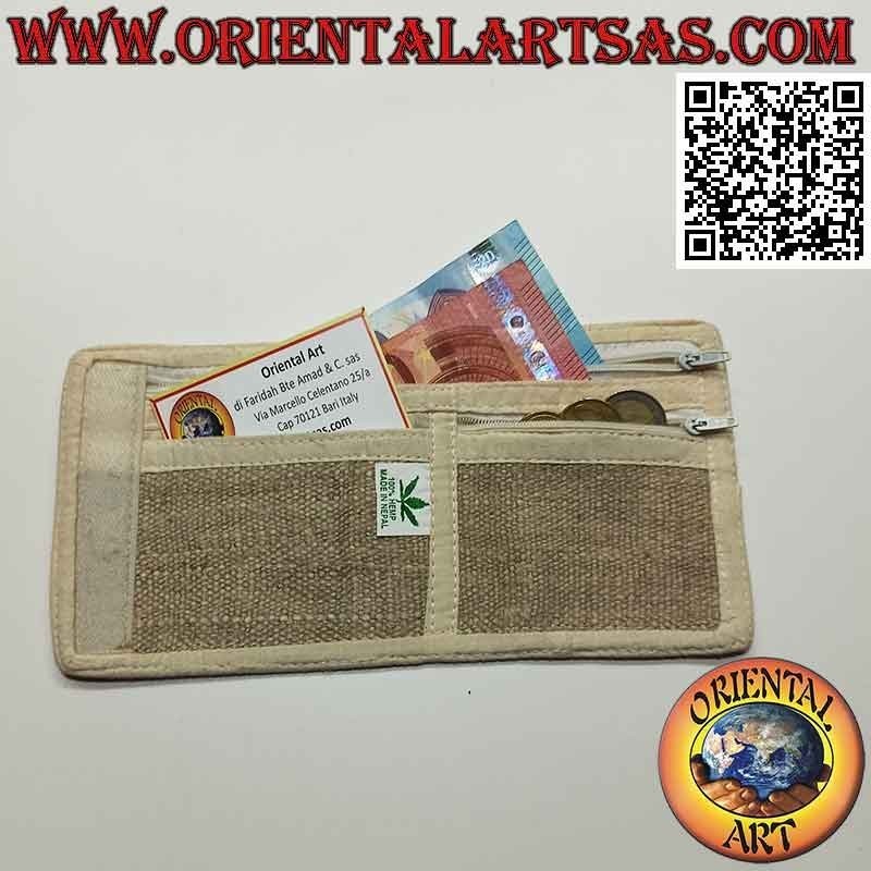 Cartera nepalesa (4 bolsillos con 2 cremalleras) "las setas" en cáñamo 100%