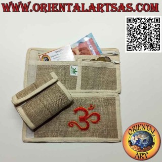 Nepalese wallet (4 pockets with 2 zips) "Aum od Om (ॐ)" in 100% hemp
