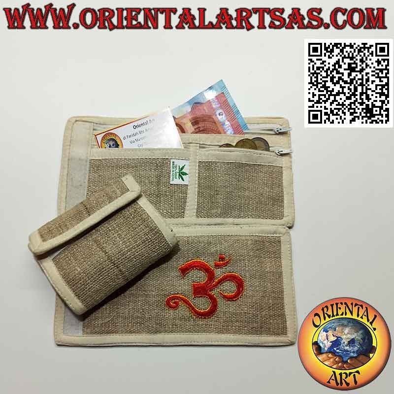 Cartera nepalí (4 bolsillos con 2 cremalleras) "Aum od Om (ॐ)" en cáñamo 100%