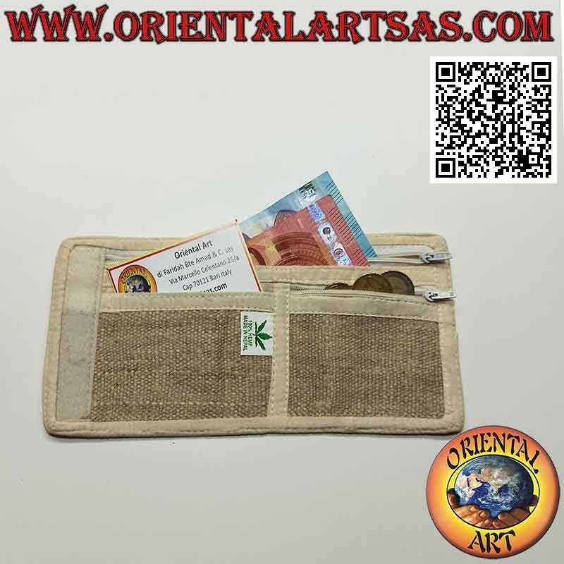 Nepalese wallet (4 pockets with 2 zips) "Aum od Om (ॐ)" in 100% hemp