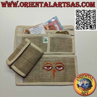 Portafogli nepalese (4 tasche con 2 zip) "gli occhi di Buddha" in 100% canapa
