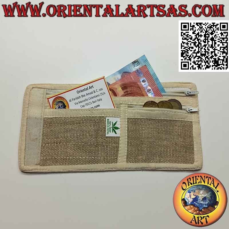 Cartera nepalí (4 bolsillos con 2 cremalleras) "Ojos de Buda" en cáñamo 100%