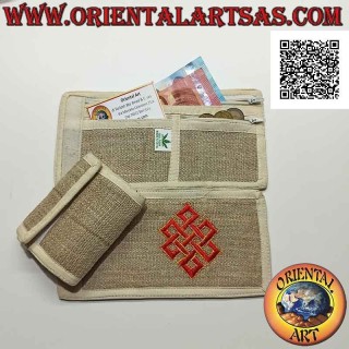 Nepalese wallet (4 pockets with 2 zips) "Srivatsa, symbol of Tibetan infinity" in 100% hemp