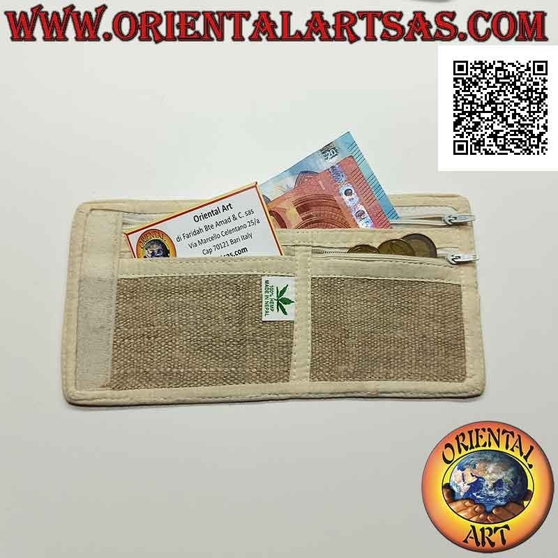 Cartera nepalí (4 bolsillos con 2 cremalleras) "Srivatsa, símbolo del infinito tibetano" en cáñamo 100%