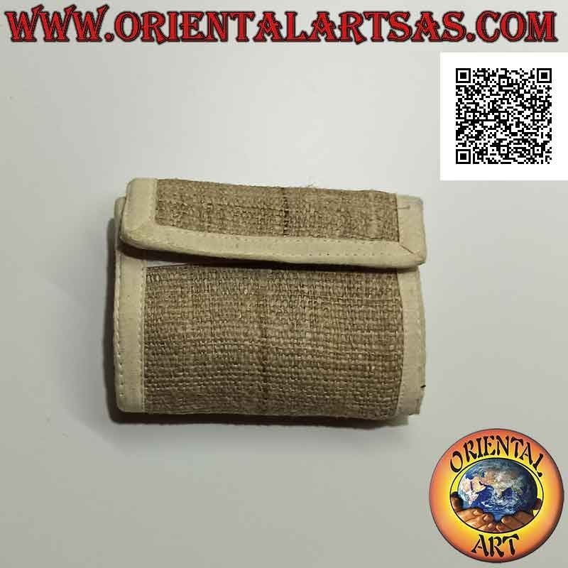 Nepalese wallet (4 pockets with 2 zips) "Srivatsa, symbol of Tibetan infinity" in 100% hemp
