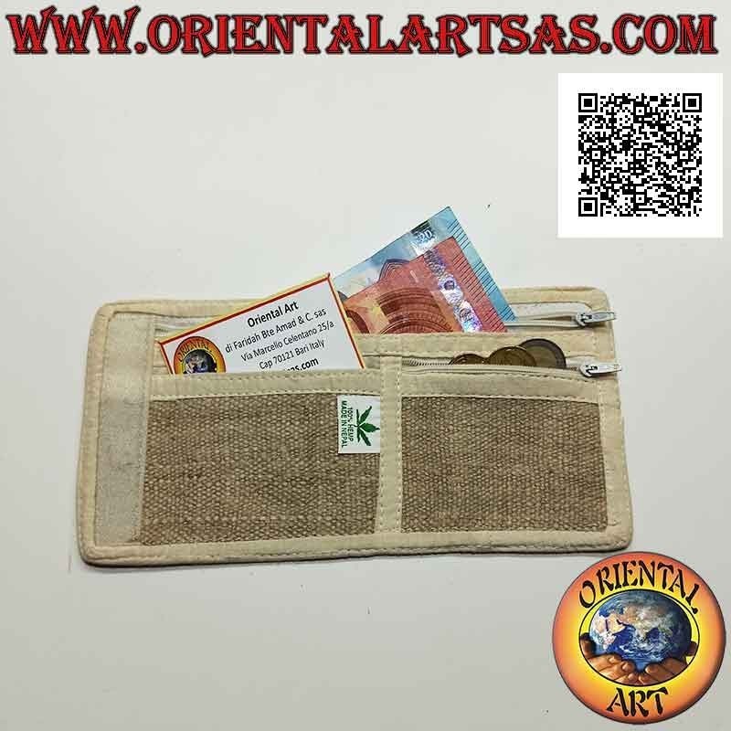 Nepalese wallet (4 pockets with 2 zips) "Sun and moon" in 100% hemp