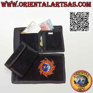 Nepalese wallet (4 pockets with 2 zips) "the moon" in 100% cotton velvet