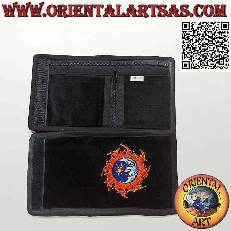 Nepalese wallet (4 pockets with 2 zips) "the moon" in 100% cotton velvet