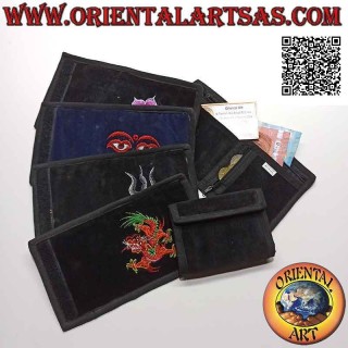 Portefeuille népalais (4 poches avec 2 zips) avec décor cousu main en velours 100% coton
