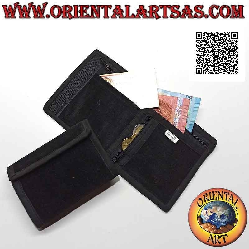 Cartera nepalí (4 bolsillos con 2 cremalleras) con decoración cosida a mano en terciopelo 100% algodón