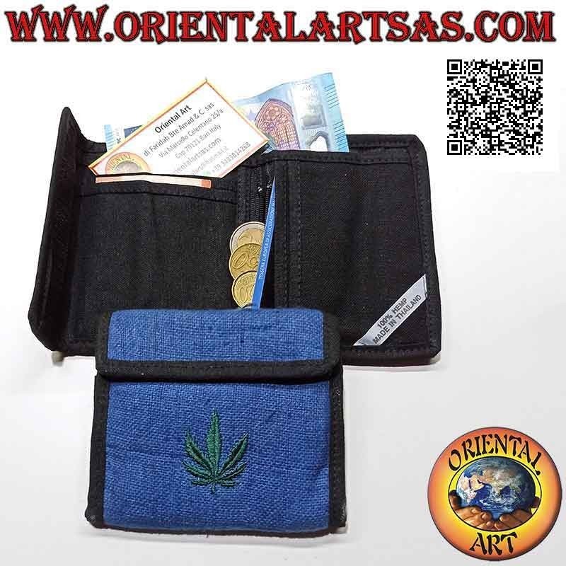 Cartera tailandesa (4 bolsillos con 2 cremalleras) "hoja de marihuana" en cáñamo 100% coloreado