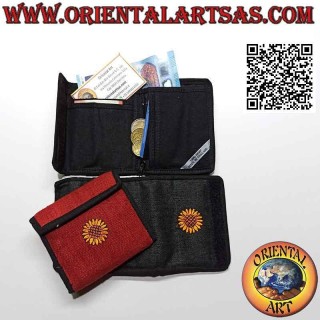 Cartera tailandesa (4 bolsillos con 2 cremalleras) "el girasol" en cáñamo 100% coloreado