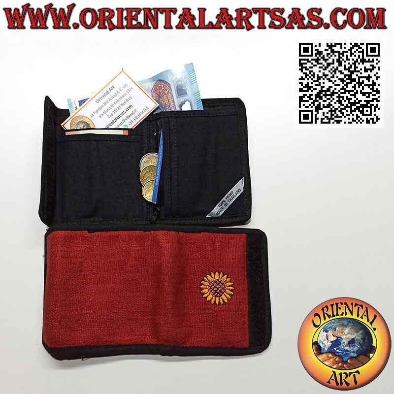 Portafogli thailandese (4 tasche con 2 zip) "il girasole" in 100% canapa colorata