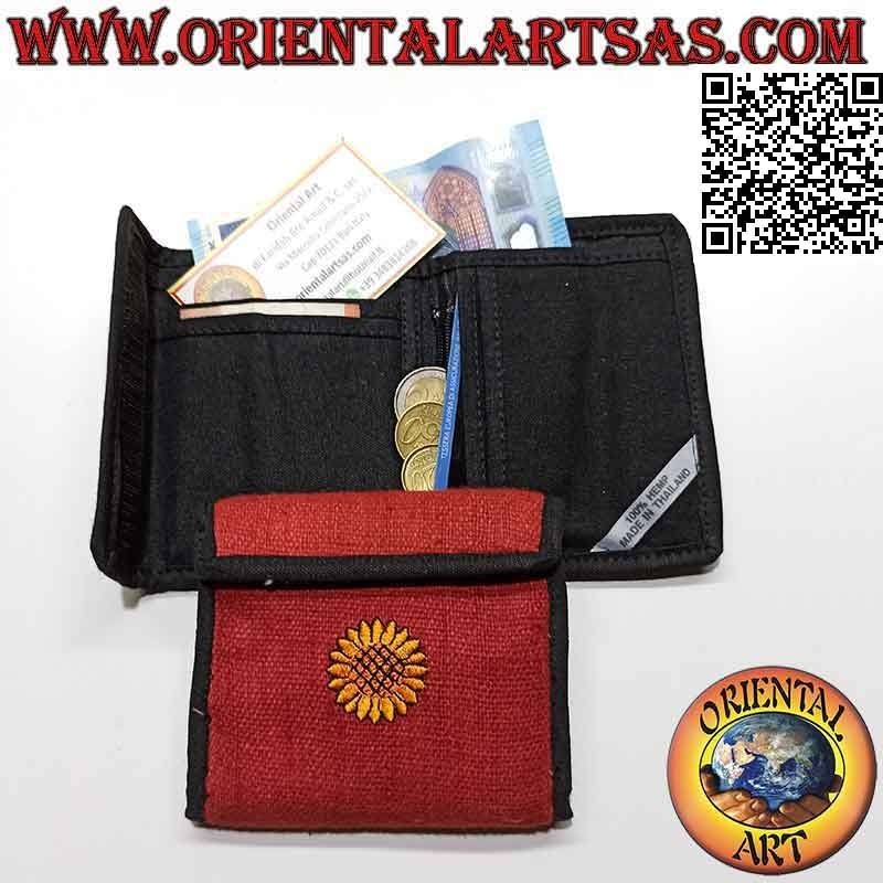 Cartera tailandesa (4 bolsillos con 2 cremalleras) "el girasol" en cáñamo 100% coloreado