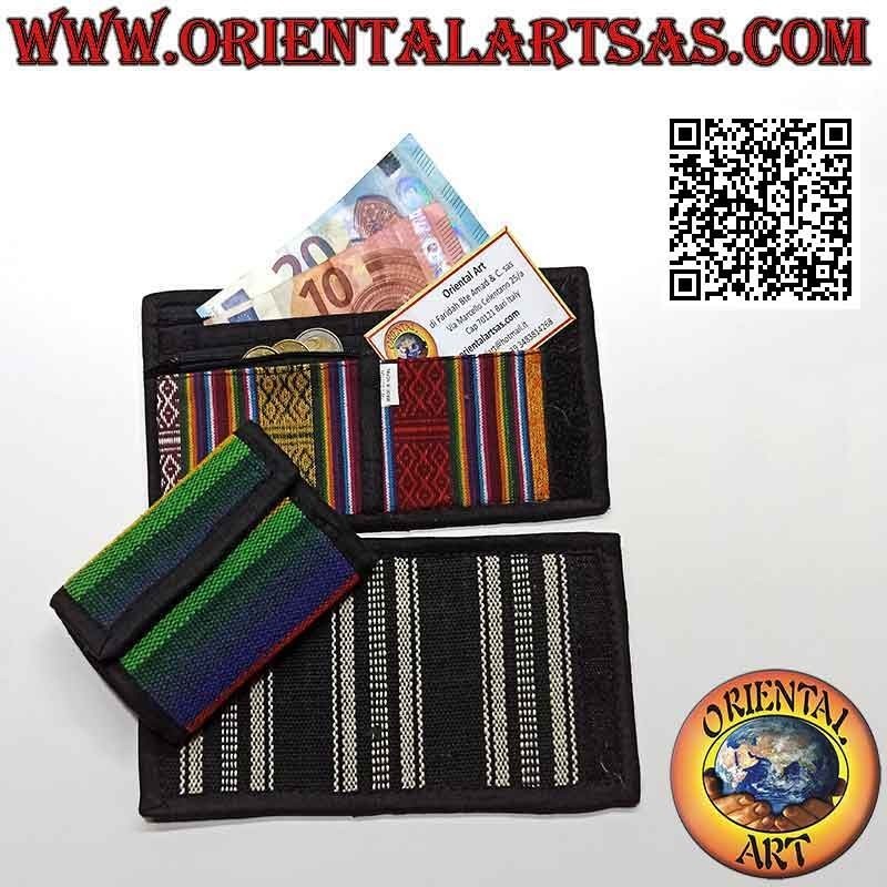 Nepalesisches Portemonnaie (4 Taschen mit 2 RV) "Multicolor Stripes" in 100% Baumwolle