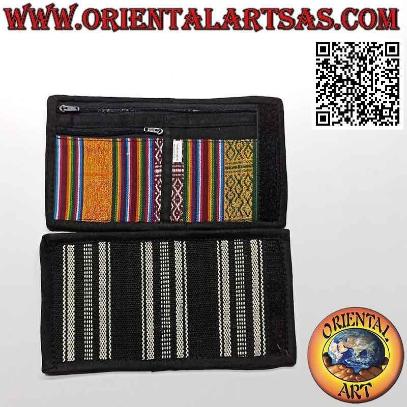 Portefeuille népalais (4 poches dont 2 zip) "rayures multicolores" en 100% coton