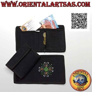 Portefeuille népalais (4 poches avec 2 zips) "fleur avec miroir central" en 100% coton (1)