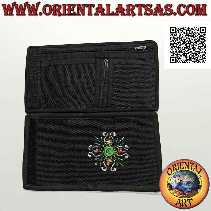 Portafogli nepalese (4 tasche con 2 zip) "fiore con specchietto centrale" in 100% cotone (1)