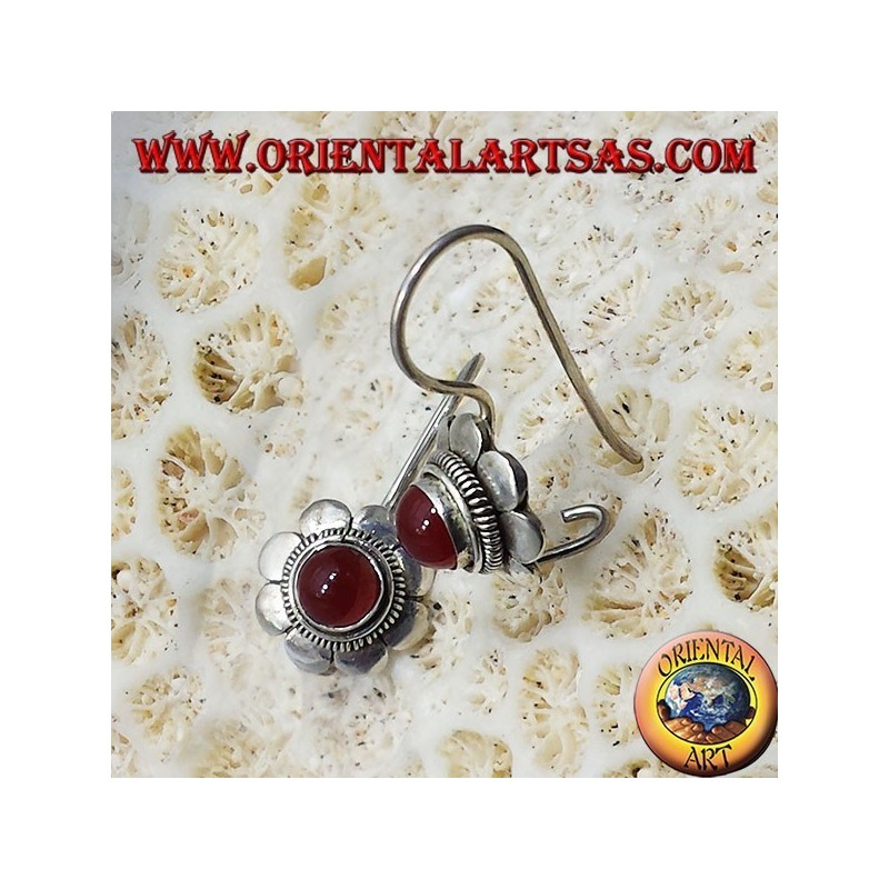  pendientes de plata, con florón ronda cornalina