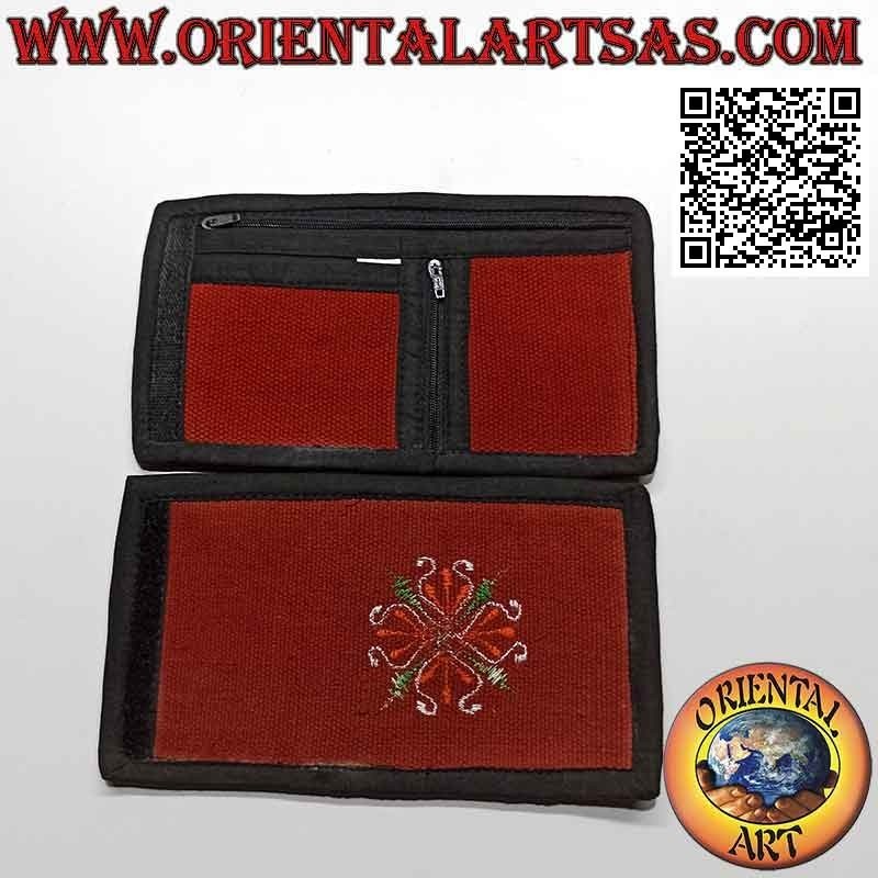 Nepalesisches Portemonnaie (4 Taschen mit 2 Reißverschlüssen) "Blumenschmuck" in 100% Baumwolle