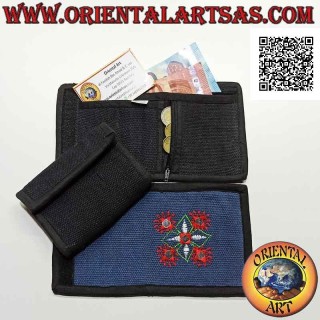 Cartera nepalí (4 bolsillos con 2 cremalleras) "decoración floral con 5 espejos" en 100% algodón (1)