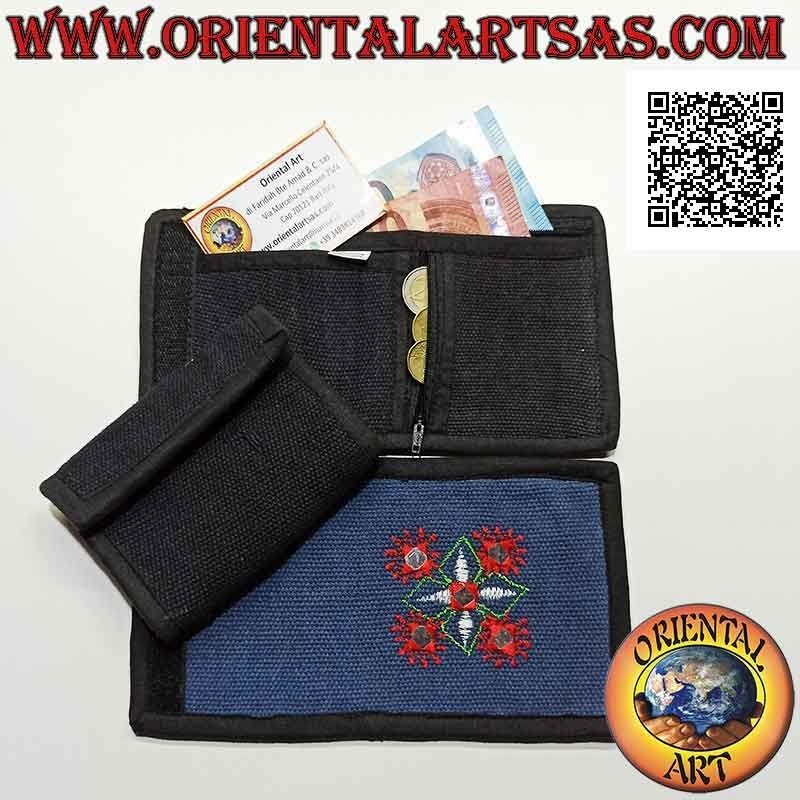 Nepalese wallet (4 pockets with 2 zips) "floral decoration with 5 mirrors" in 100% cotton (1)