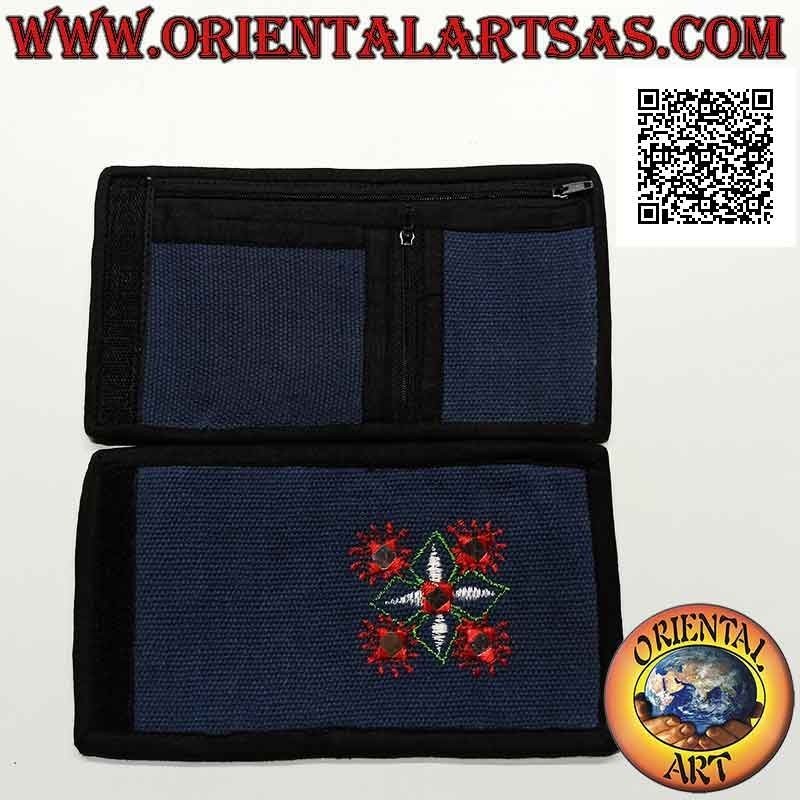 Nepalese wallet (4 pockets with 2 zips) "floral decoration with 5 mirrors" in 100% cotton (1)