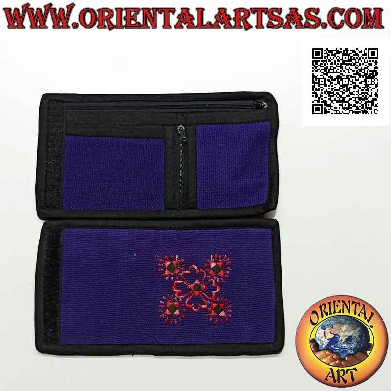 Nepalese wallet (4 pockets with 2 zips) "floral decoration with 5 mirrors" in 100% cotton (2)
