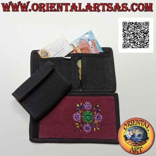 Portafogli nepalese (4 tasche con 2 zip) "decorazione floreale con 5 specchietti" in 100% cotone (3)