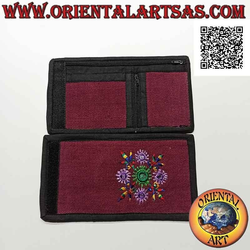 Nepalese wallet (4 pockets with 2 zips) "floral decoration with 5 mirrors" in 100% cotton (3)