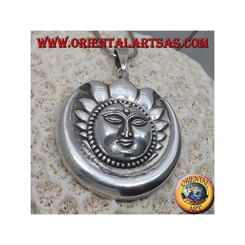 pendentif en argent, lune de soleil plus grand népalais