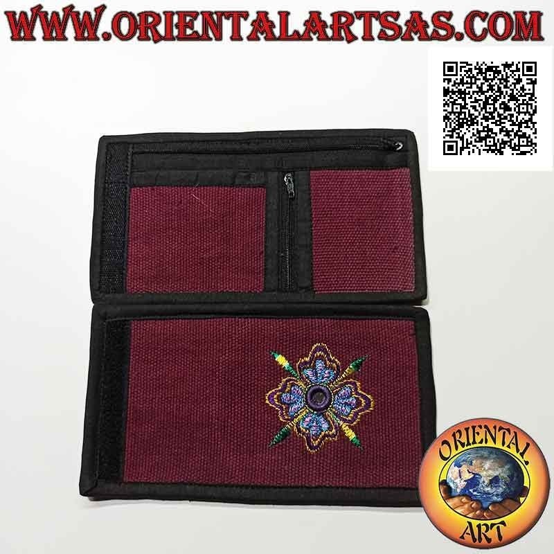 Portefeuille népalais (4 poches avec 2 zips) "fleur avec miroir central" en 100% coton (2)