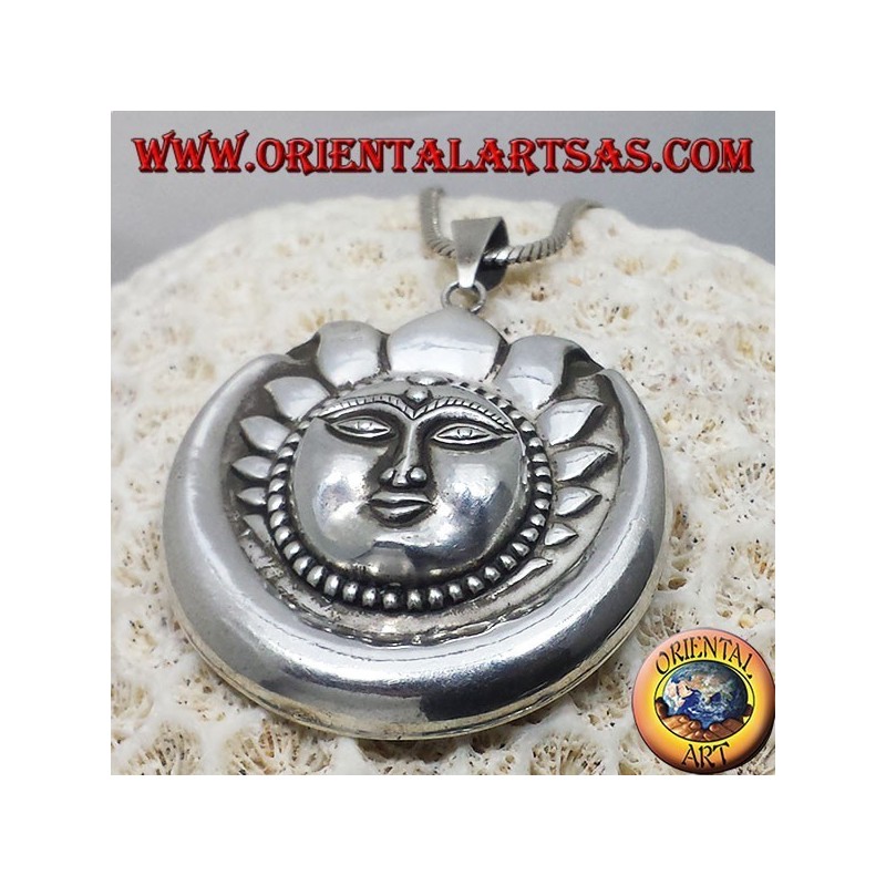 pendentif en argent, lune de soleil plus grand népalais