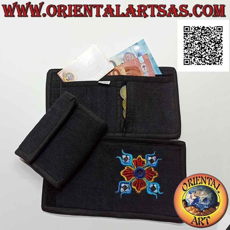 Cartera nepalí (4 bolsillos con 2 cremalleras) "decoración floral con 5 espejos" en 100% algodón (4)