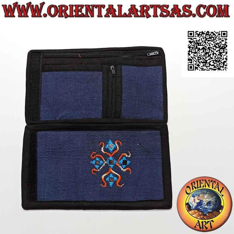Nepalese wallet (4 pockets with 2 zips) "floral decoration with 5 mirrors" in 100% cotton (5)