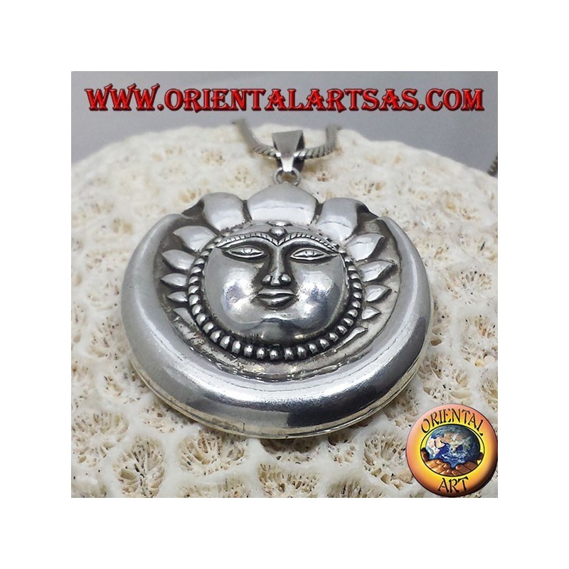 pendentif en argent, lune de soleil plus grand népalais