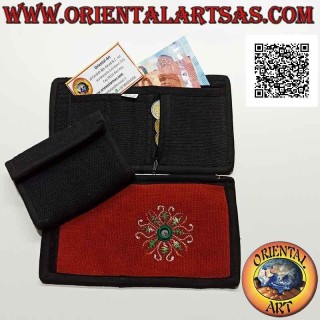 Nepalese wallet (4 pockets with 2 zips) "flower with central mirror" in 100% cotton (3)