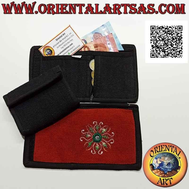 Portafogli nepalese (4 tasche con 2 zip) "fiore con specchietto centrale" in 100% cotone (3)